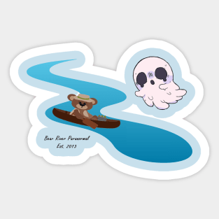 Cute Bear in a boat, in a river with a ghost right there! Sticker